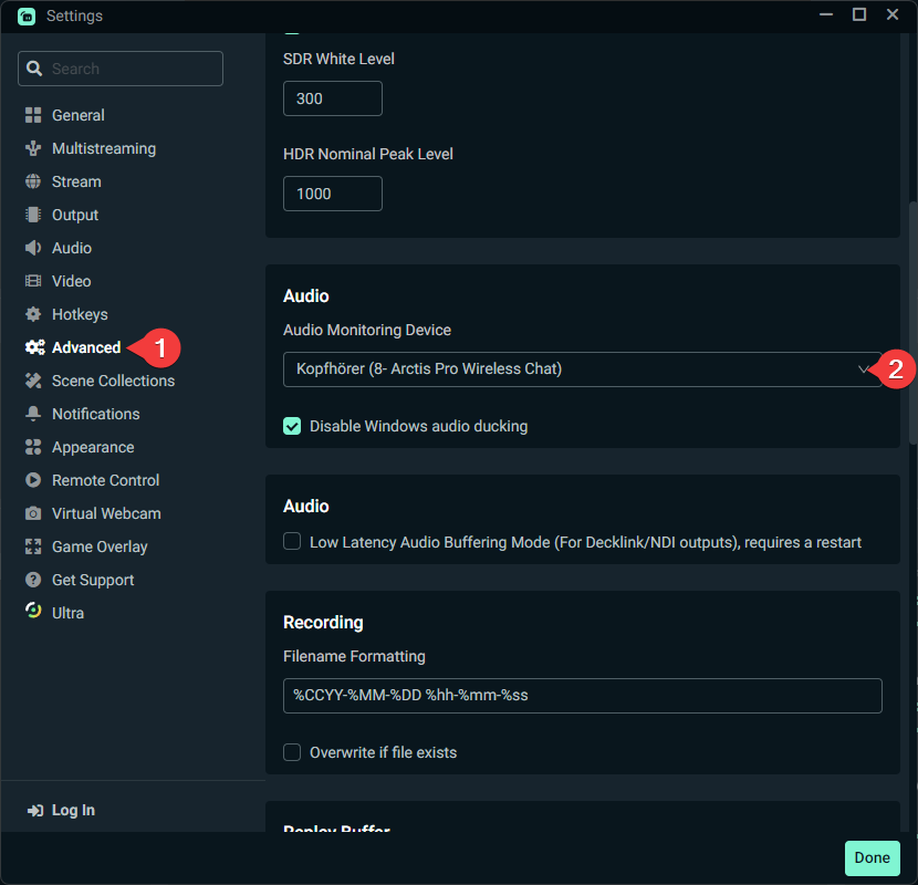 Where to find the Monitoring Device Streamlabs Desktop